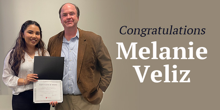 Congratulations to Professor Mike Boyle’s student, Melanie Veliz!